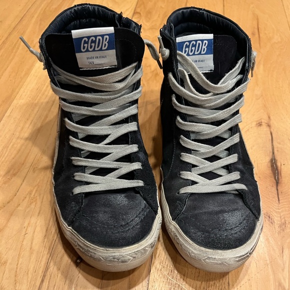 Golden Goose
Men's Distressed Denim & Leather High-Top Sneakers SLIDE - Picture 2 of 5